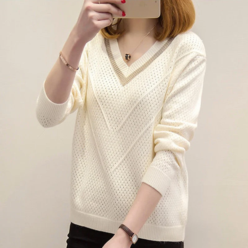 Женский базовый свитер топы большие размеры Осень-зима Повседневный с v-образным