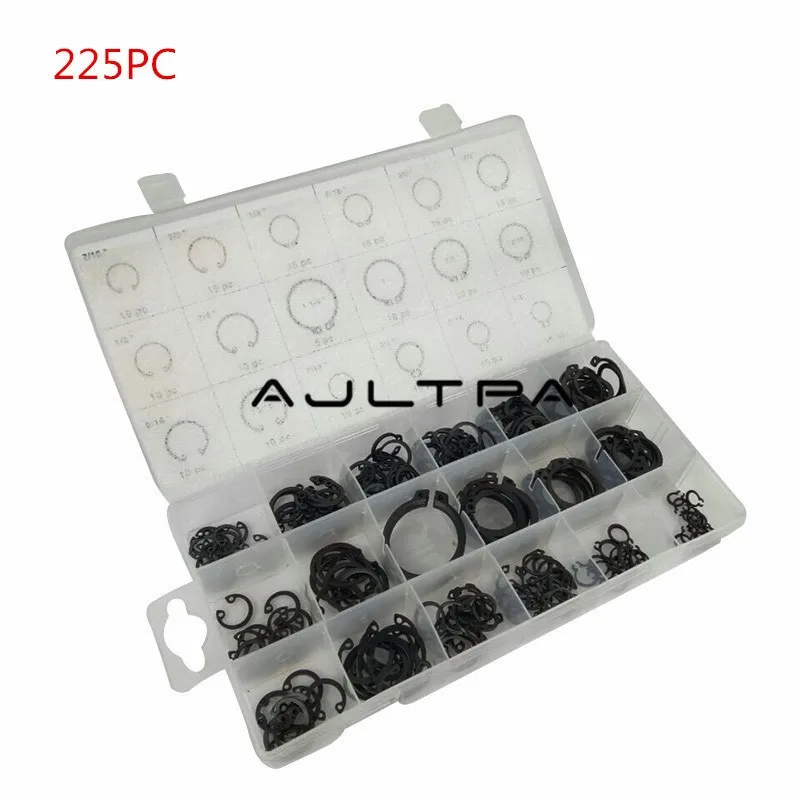 

10Set 225pcs/Set Carbon Steel C Clip washer Assortment Kit Circlip Retaining Ring For Shaft Fastener Snap Opening Washer