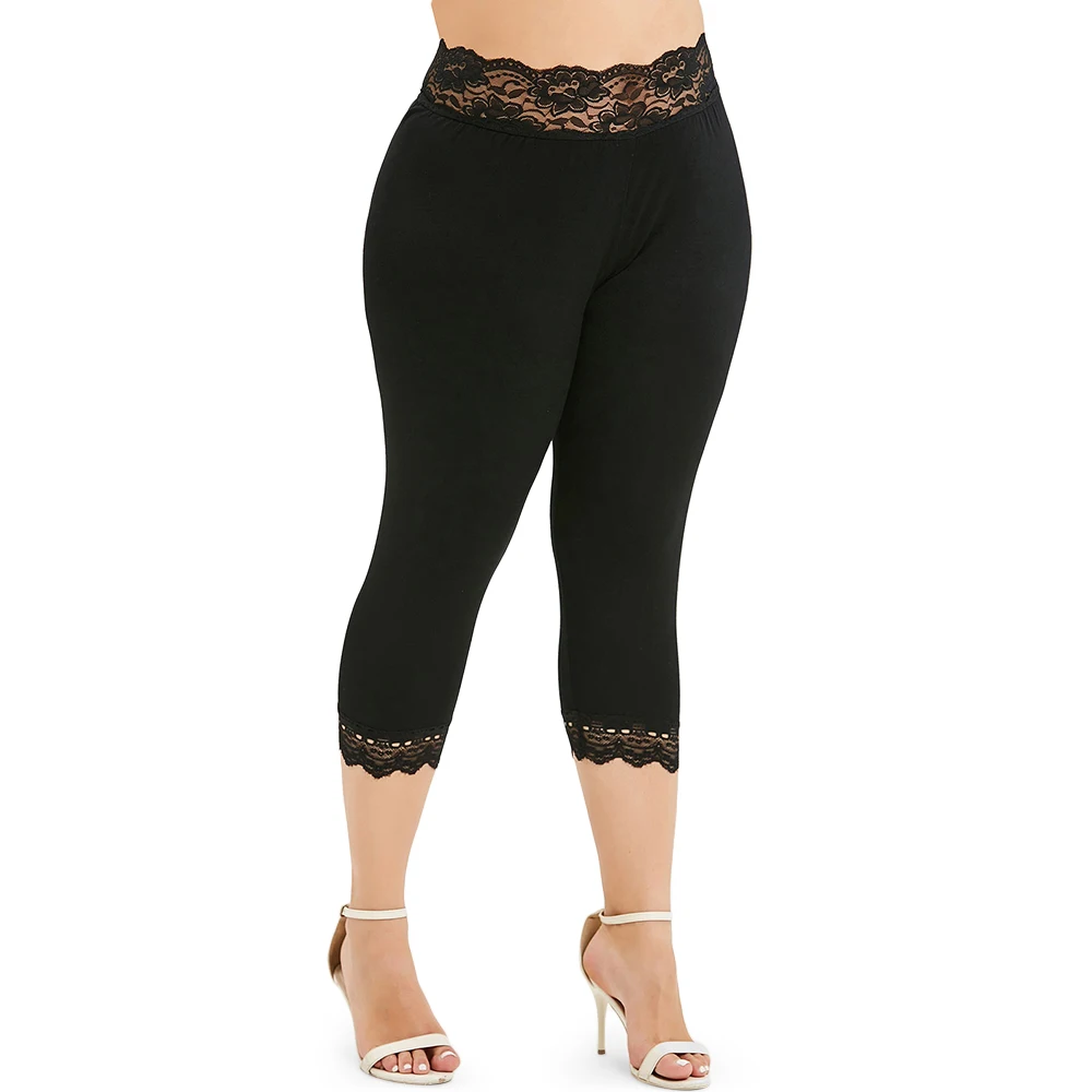 Женские леггинсы капри скинни Slim Mesh Плюс размер Кружевные панели Леггинсы Crop
