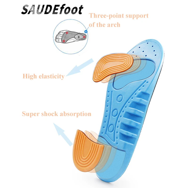 Saudefoot Acupressure Sport Insoles for Flat feet Orthotic PU Insole Men Women Shock Absorption Pads | Обувь