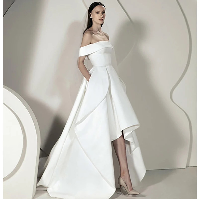 Свадебное платье с открытыми плечами Verngo элегантное мягкое атласное невесты