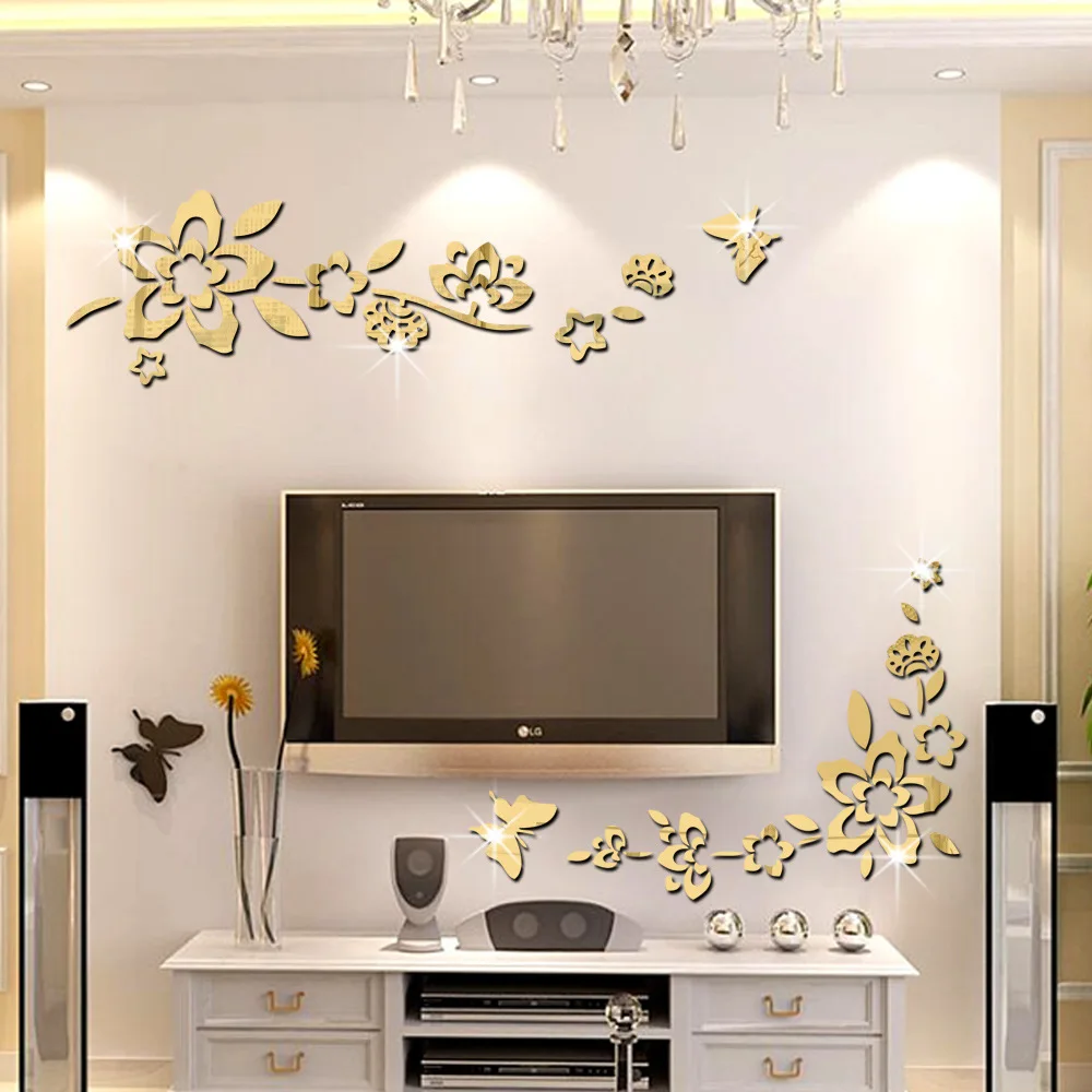 

DIY 3D Acrylic Mirror Wall Stickers Flower Living Room Bedroom Decoration TV Background Home Mural Decals Wall Decor Sticker