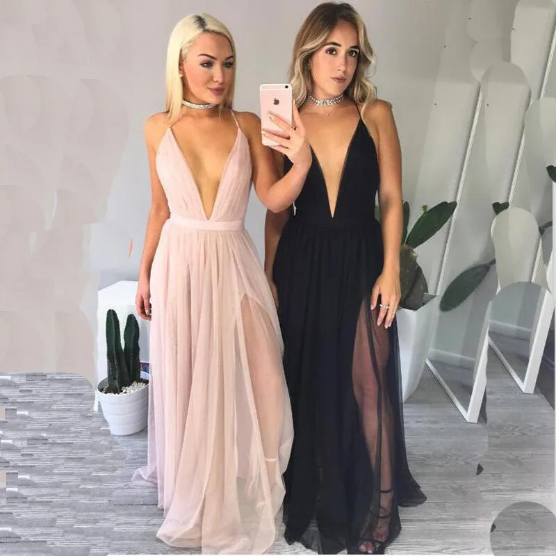 Ahmagen Deep V Neck Backless Spaghetti Strap Dress Slip Pleated Summer Beach 2017 Sexy Long Maxi Boho Chiffon Dresses | Женская одежда