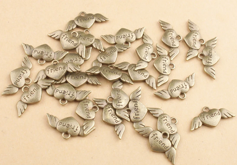 

40PCS Antiqued Bronze Friend Heart Wing Charms #91335