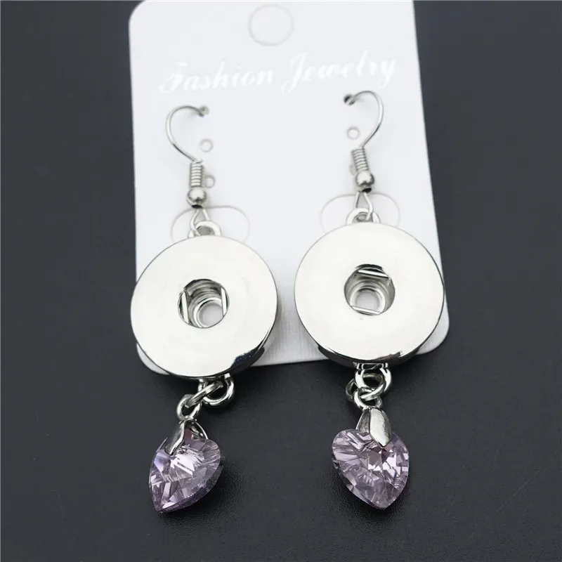 

Pink Crystal Heart Earrings 18mm Snap Buttons Female Girls Jewelry Gift