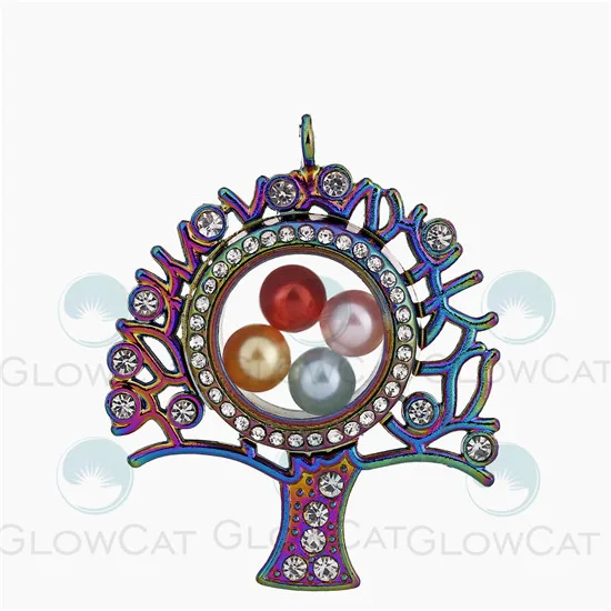 C1493 life tree Радужные плавающие Стразы с памятью, медальон, подвеска, 8 мм, жемчужная клетка, фото, подвески, подвеска со стальной цепочкой, ожерелье или нет - Окраска металла: C1493 life tree
