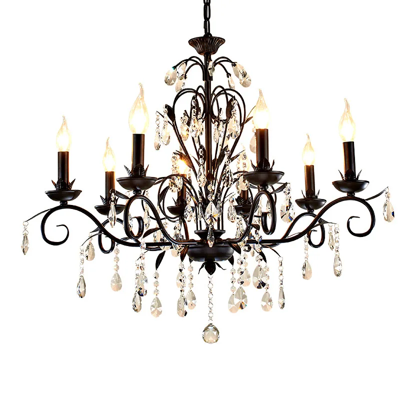 

American Crystal Light Simple European Style Living Room Lamp Rustic Country Bedroom Vintage Iron Nordic Candle Restaurant light