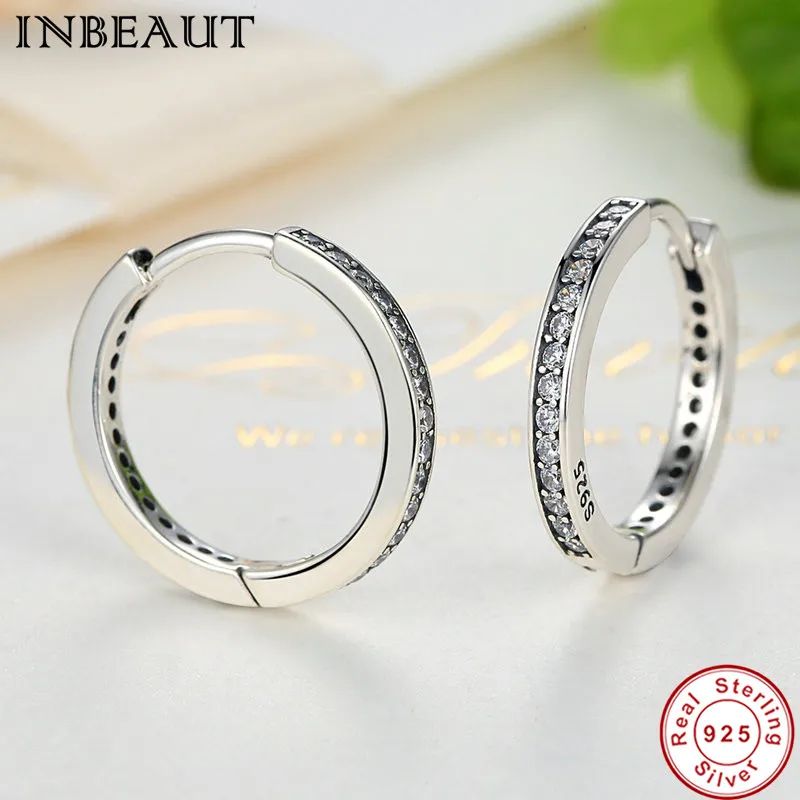 INBEAUT Настоящее 925 пробы, серебряные циркониевые серьги-гвоздики, модные женские серьги, прозрачный CZ камень, свадебные серьги для невесты, подарок, ювелирное изделие