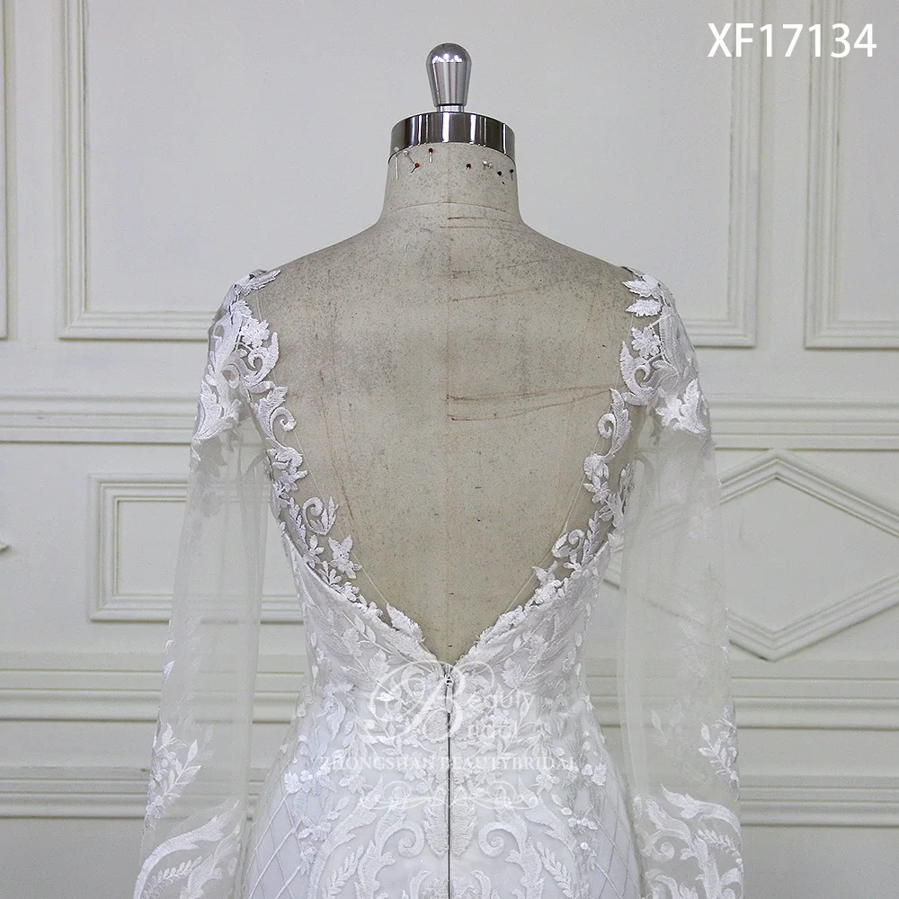 Elegant Mermaid Wedding Dresses 2018 Long Sleeve Lace Appliques Beads Court Train Bridal Gowns Vestido de Noiva XF17134