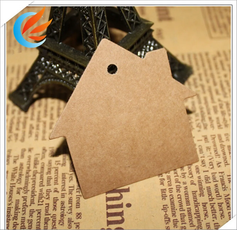 100 шт. коричневый Домик из крафт бумаги с маркировкой пустые карты ручная работа