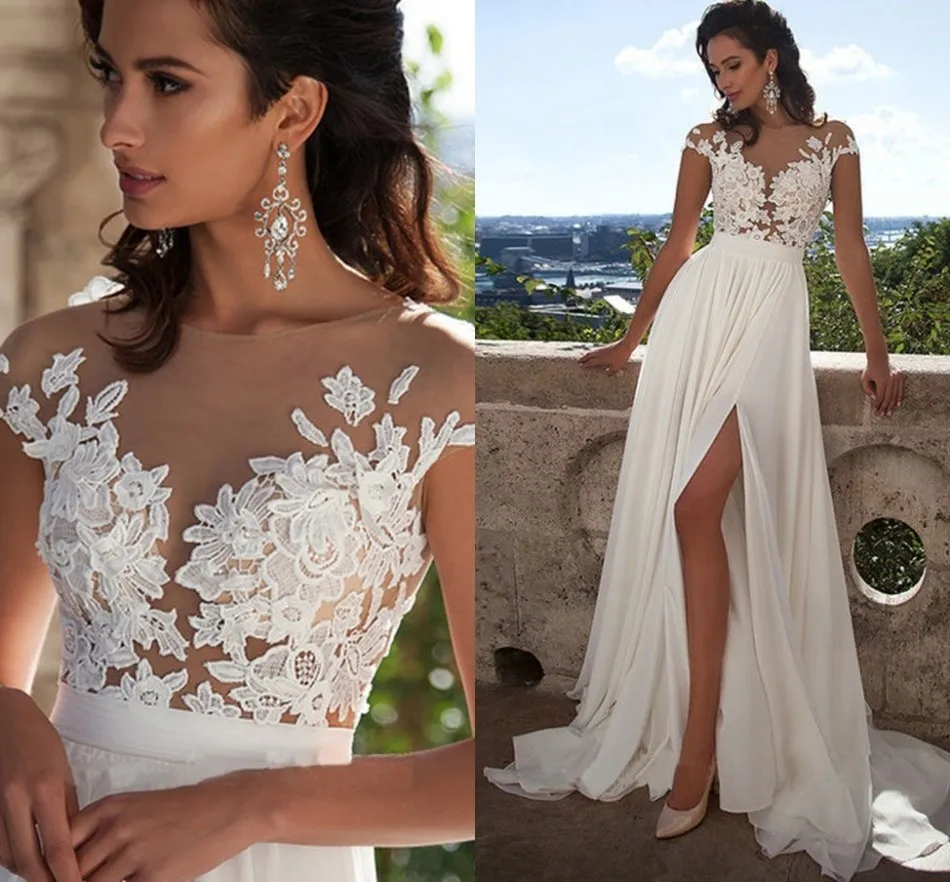 Пляж Boho Свадебные Платья Шифон Аппликации Страна Невесты Платье 2017 Vestido Де Noiva |