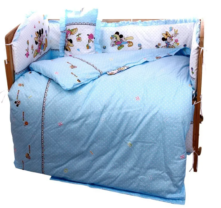 

Promotion! 6PCS Cartoon baby bedding set cotton curtain crib bumper baby cot sets baby bed (3bumpers+matress+pillow+duvet)