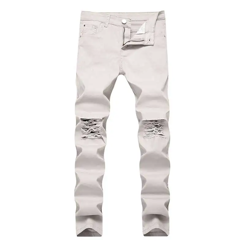 Grey Swag мужские дизайнерские брендовые черные джинсы обтягивающие рваные Стрейчевые узкие брюки в стиле хип-хоп с дырками для мужчин - Цвет: Grey