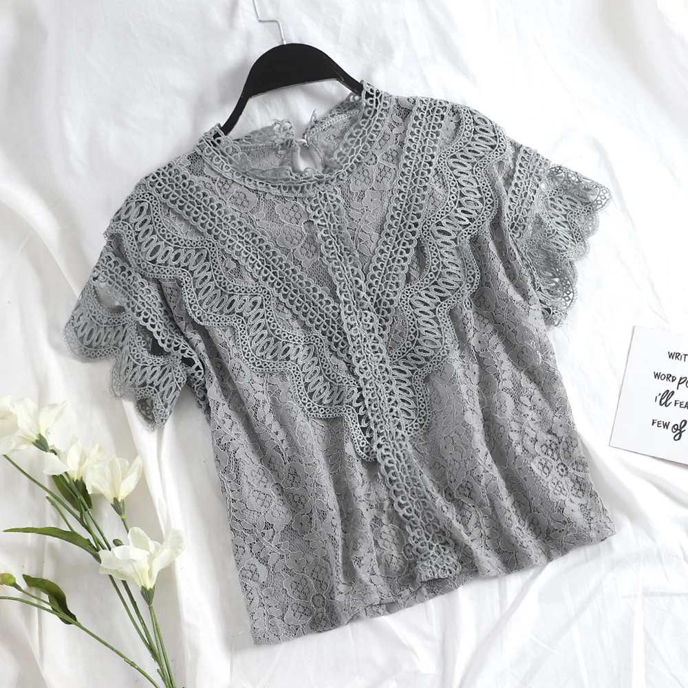 Moda feminina blusas модные брендовые летние женские кружевные блузки с сеткой открытые