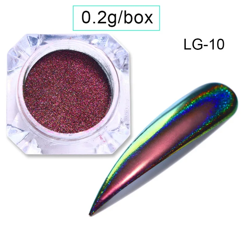 0.2g LG-10 2 шт./компл. лазером для ногтей с блестками Павлин голографическая зеркальный порошок лазерный нейл-арта порошок хромового пигмента DIY украшения 1 шт - Цвет: 0.2g LG-10
