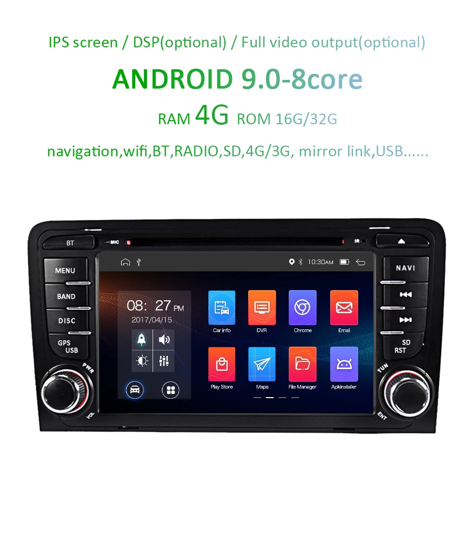 Ips DSP Android 9,0 4 ГБ/2 Гб 8 ядерный/4 core 2 дин gps для Audi A3 S3 2003-2012 DVD плеер навигационная Авто Аудио мультимедиа