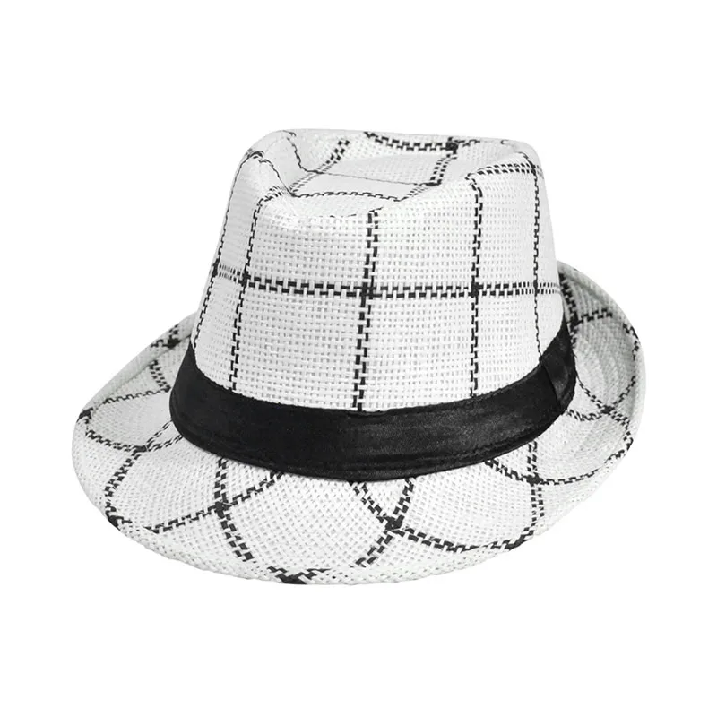 2017 Новая Мода Мужчины Женщины Полосой Fedoras шляпа Джентльмен Плед Cap Beach Sun Соломы