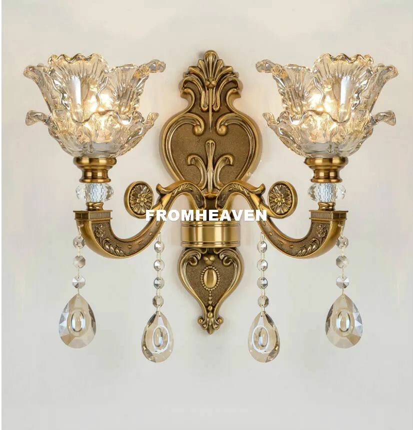 

Newly Modern European Bronze Color Luxury Zinc Alloy Crystal Wall Sconces Bedroom Bedside Lamps Aisle Wall Lamp Home Decoration