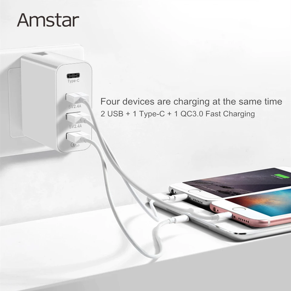 Амстар Quick Charge 3 0 USB зарядное устройство 36 Вт Тип C & QC3.0 дорожное настенное Быстрая