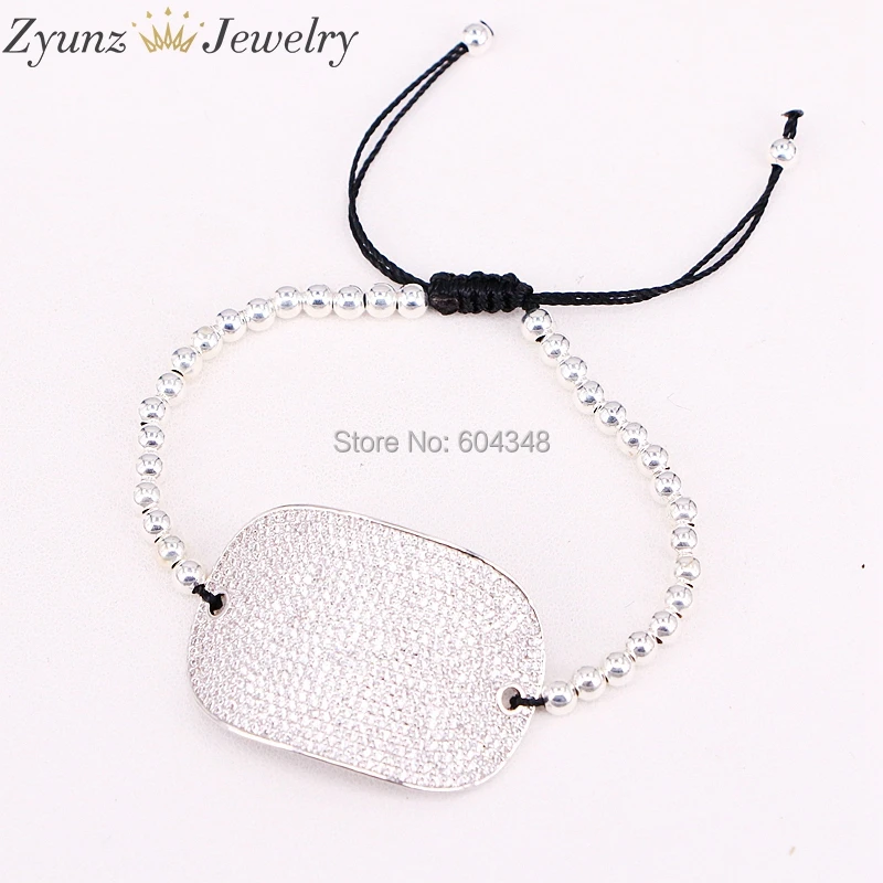 

5 Strands ZYZ298-2411 charming wide bar connector paved CZ zircon 4mm copper beads adjustable macrame bracelet men jewelry