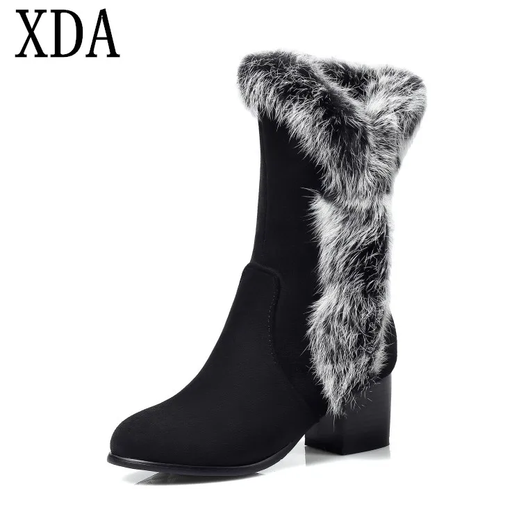 XDA/2019 зимние женские теплые сапоги детские до середины икры повседневные на