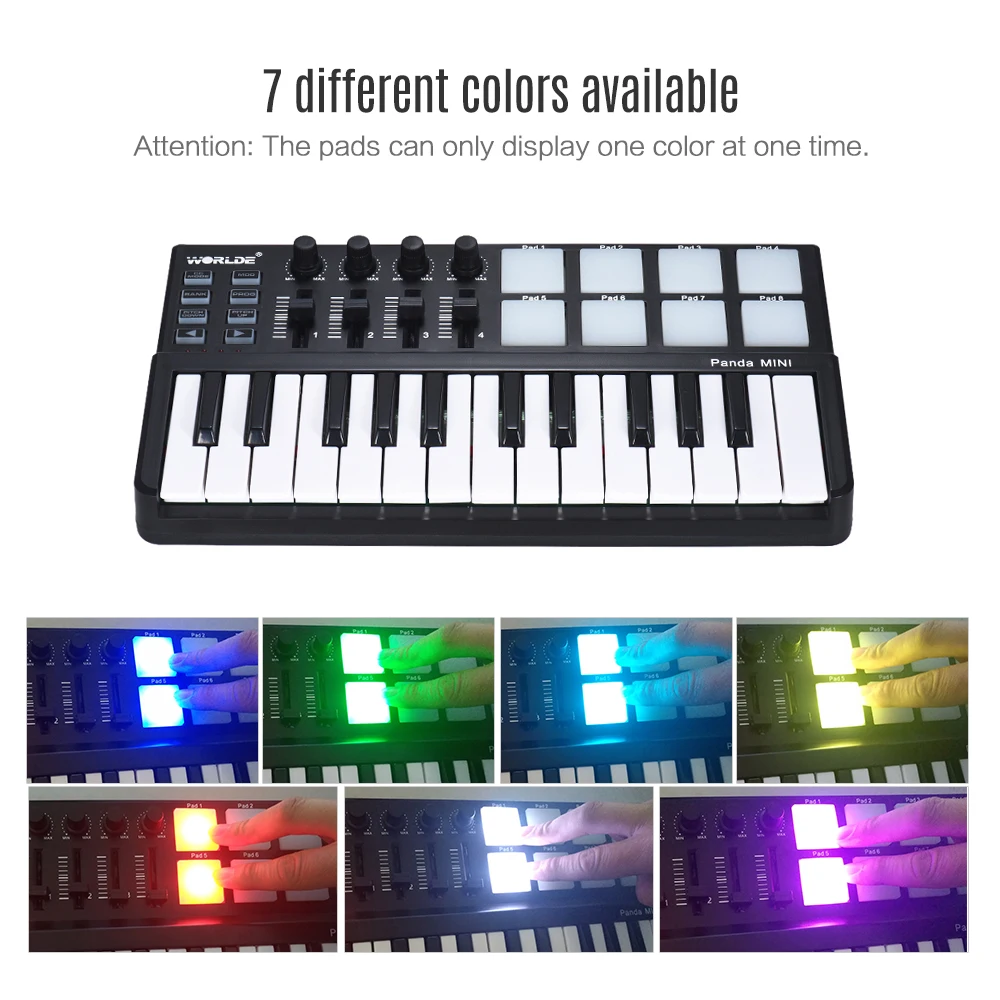 WORLDE Panda MINI 25 клавишный ультра портативный USB MIDI контроллер клавиатуры 8 красочных