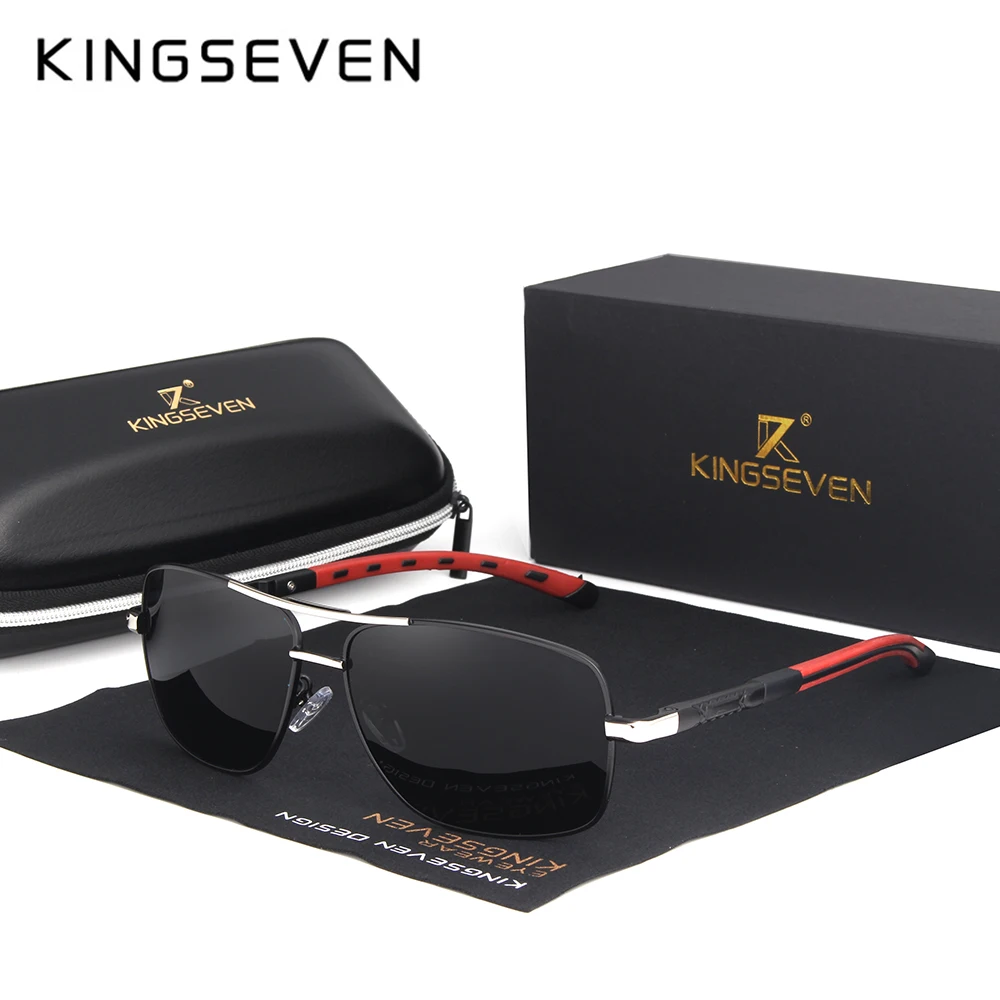 Мужские солнцезащ. Очки в алюминиевой оправе KINGSEVEN черно серые солнцезащитные