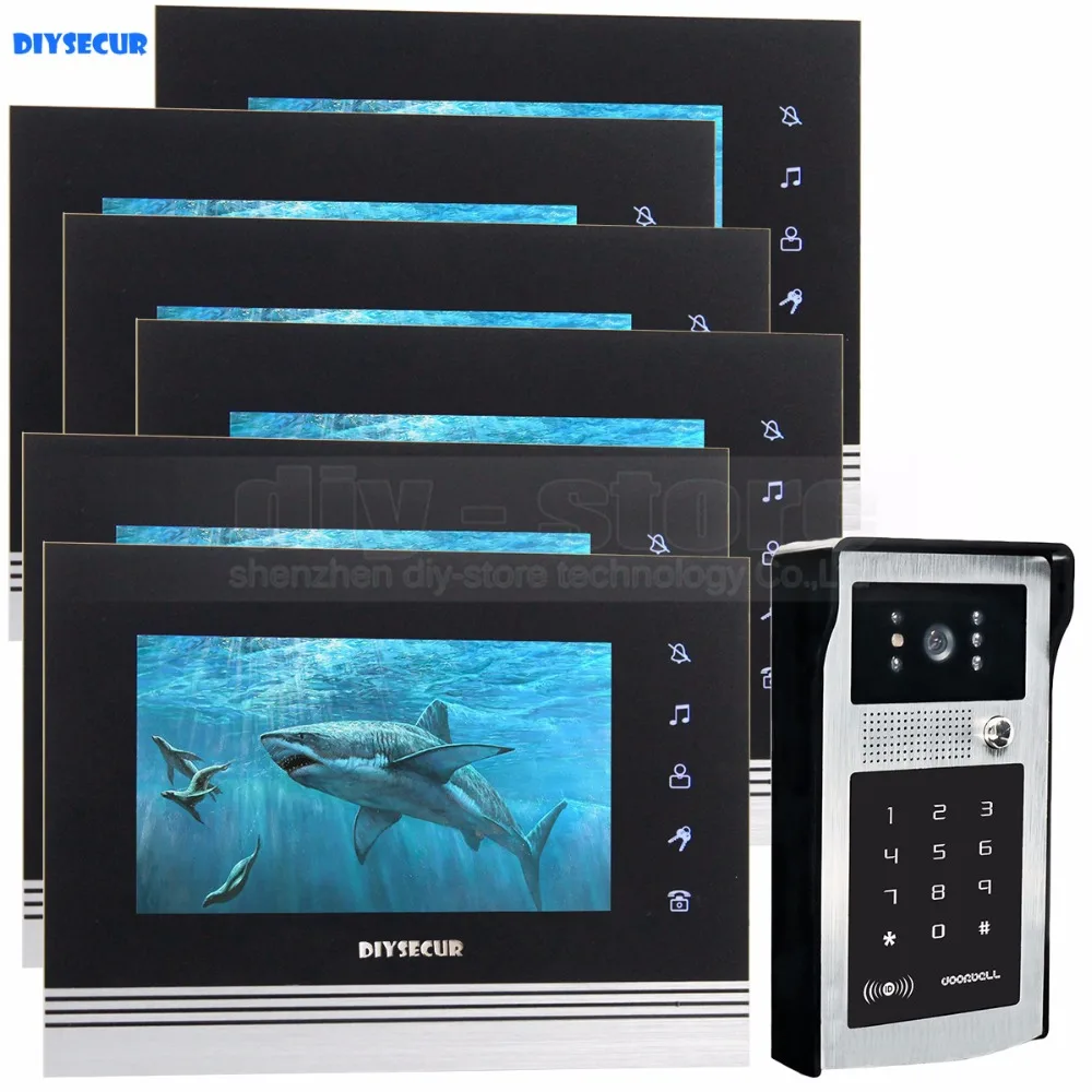 

DIYSECUR 7 inch Touch Button Video Door Phone Intercom Doorbell IR Night Vision HD 300000 Pixels RFID Keypad Camera 1V6