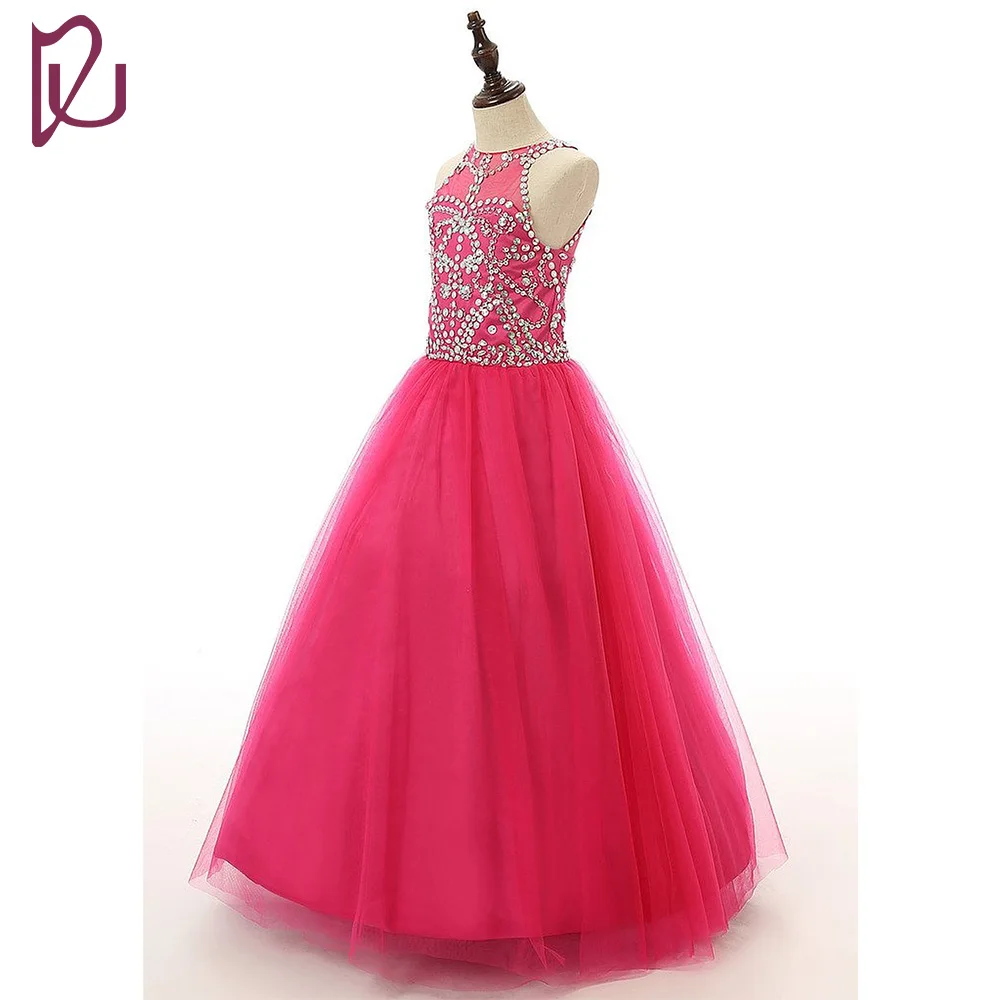Red Cute A Line Dresses For Children Gifts Princes New Crystal Ankle-Length Show Festival Pageant Flower Girls Ruched Dress | Свадьбы и