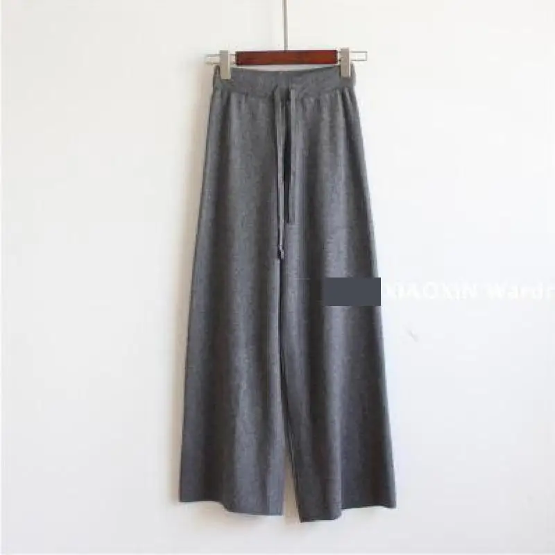 

2020 Spring Knitted Wide Legged Pants Women's Retro Waist Wide Leg Trousers Fashionable Trousers Baggy Trousers Free Shipping