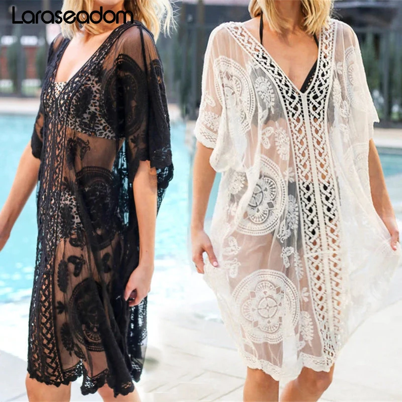 2019 Lace Beach Pareo Beachwear Swim suit Cover up Playa Tunics for Tunic Swimwear Women Dress #N245 |