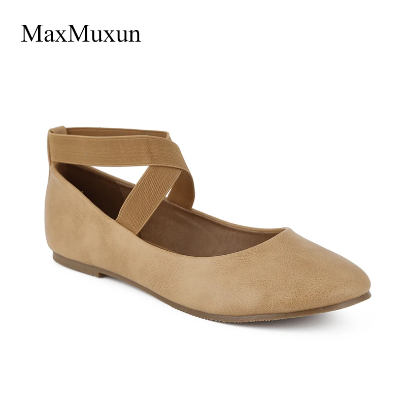 

MaxMuxun Women's Black Ankle Strap Ballet Flats Shoes New Autumn Ladies Slip On Round Toe Soft Ballerina Flats With Ribbon