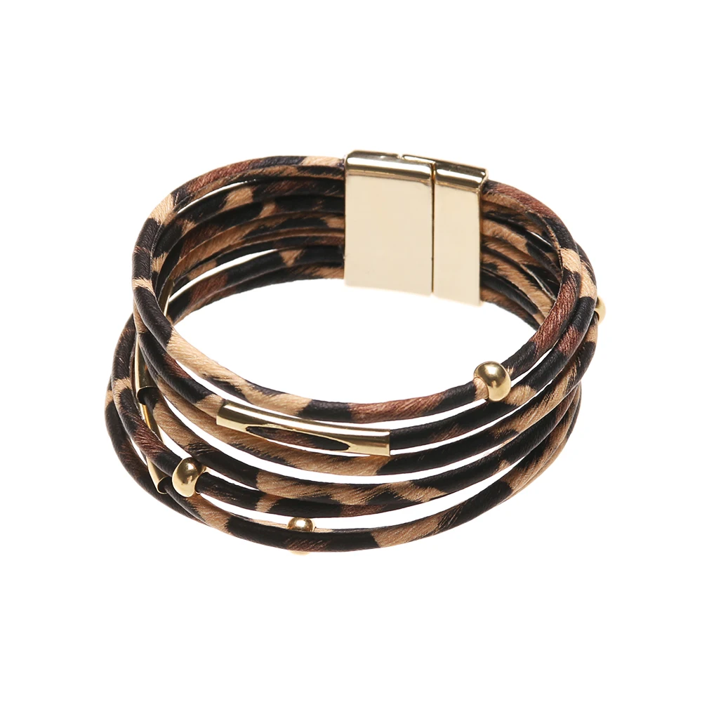 1Pcs Leopard Leather Bracelets For Women Fashion &amp Bangles Elegant Multilayer Wrap Wide Bracelet Jewelry | Украшения и