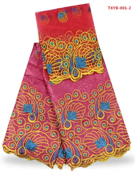 Африканский Базен Riche ткани в кораллово красный с чирок вышивка 5 ярдов