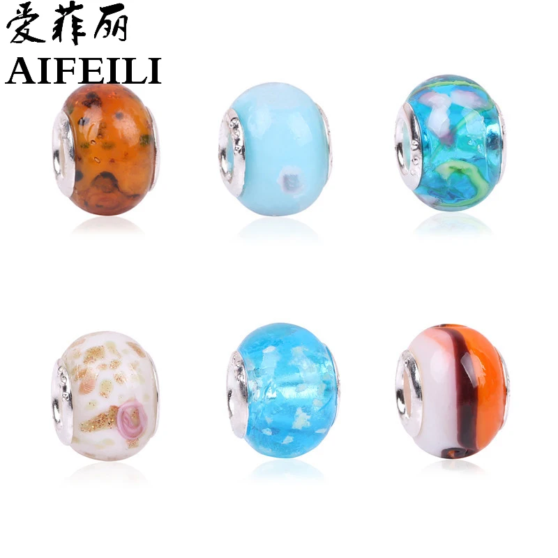 AIFEILI серебряный цвет DIY нить муранские стеклянные бусины Подвески подходят