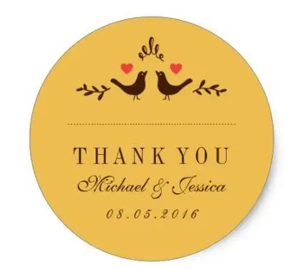 

1.5inch Yellow Birds Small Heart Wedding Thank You Sticker