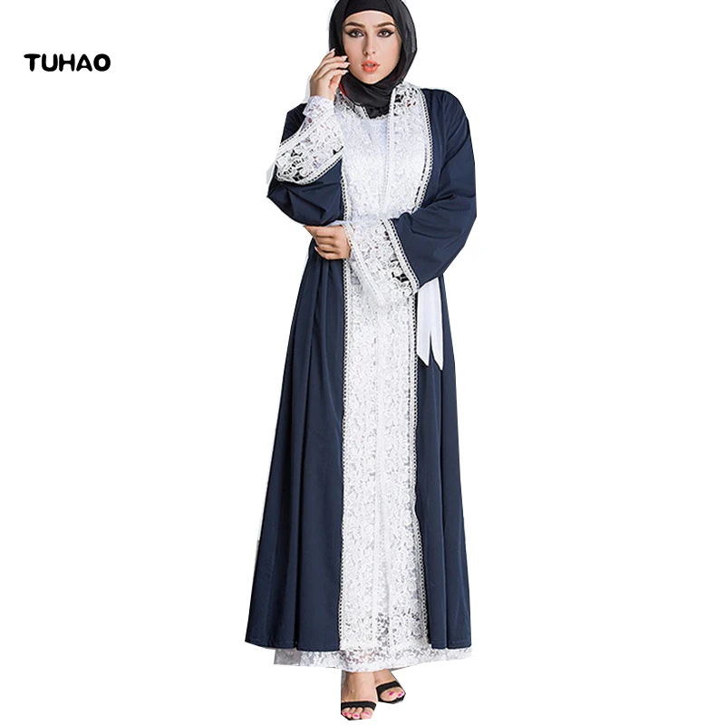 

TUHAO 2017 Autumn Winter Musilim Dress Vintage Female Cardigan Lace Maxi Long Flare Sleeve Print Women Plus Size Clothing ST53