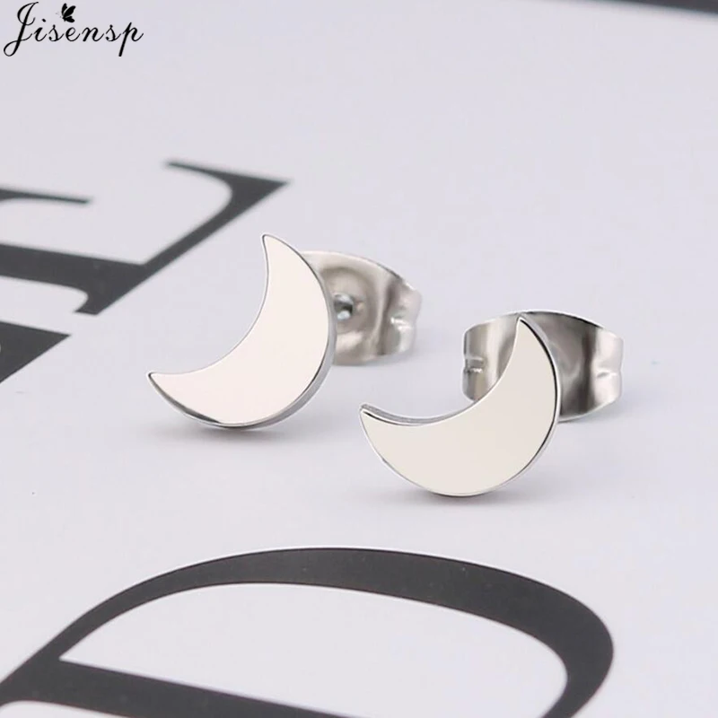 silver moon earrings Jisensp, нержавеющая сталь, звезда, луна, серьги, рок, золотые серьги в виде гитар, для мужчин и женщин, модные, музыкальные, Instru, для мужчин, ts, ювелирное изделие, серьги-гвоздики - Окраска металла: silver moon earrings