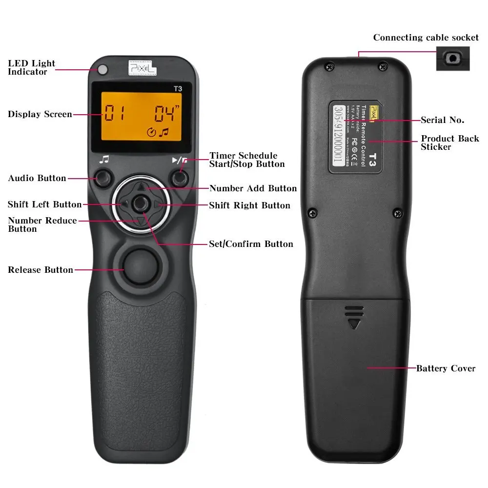 Проводной затвор таймером кабель дистанционного управления Шнур пикселей T3