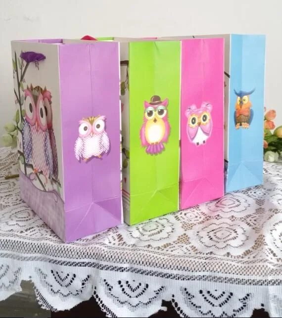 Высококлассный красочный пакет из крафт бумаги с 3d рисунком совы 10 шт./лот