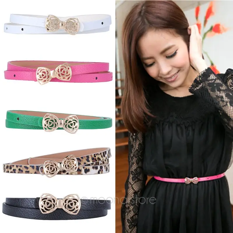 Женский Ремни из искусственной кожи тонкие узкие выдалбливают бантом 5 цветов
