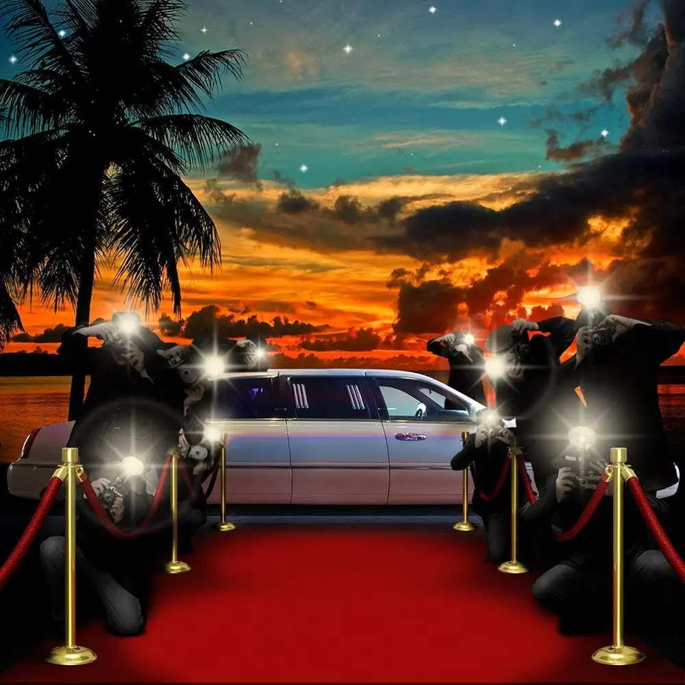 

Закат бульвар paparazzi Vip красная ковровая дорожка Пальма автомобильный Фон Компьютерная печать фон для фото на вечеринке