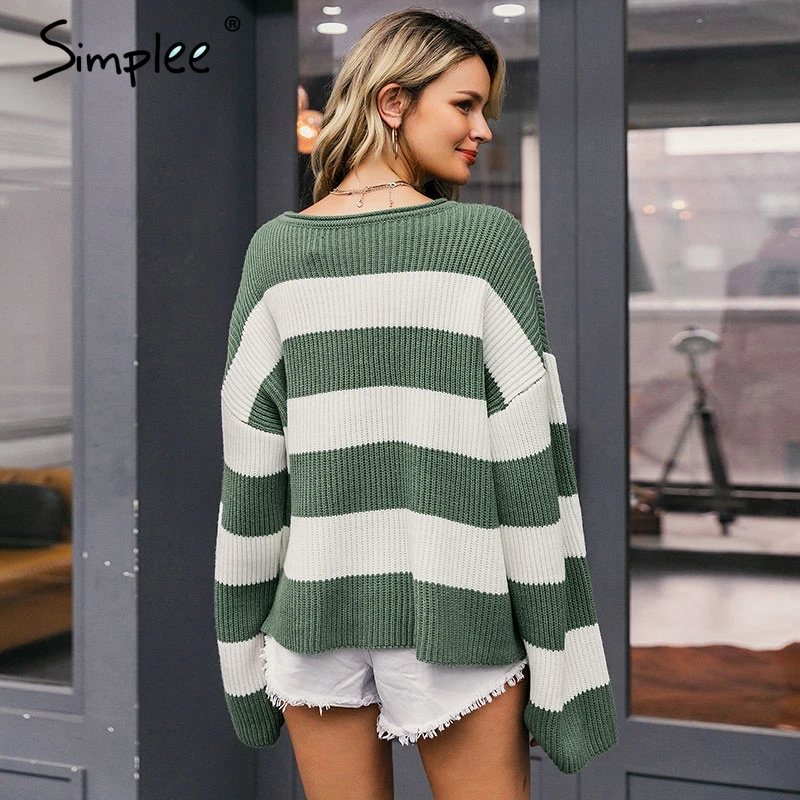 Simplee Полосатый вязаный свитер женский O-образный пуловер джемпер Свободная