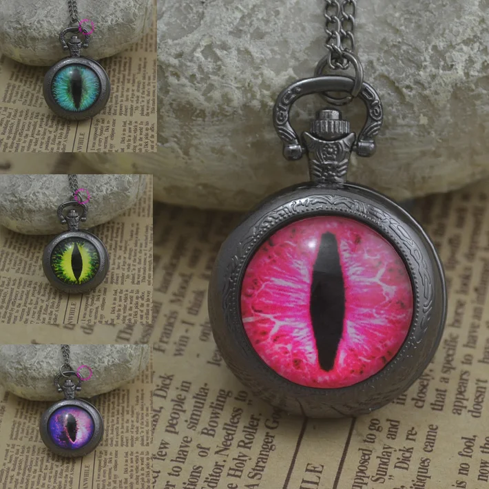 Модные красные синие зеленые карманные часы drgon глаз ожерелье Женские на цепочке