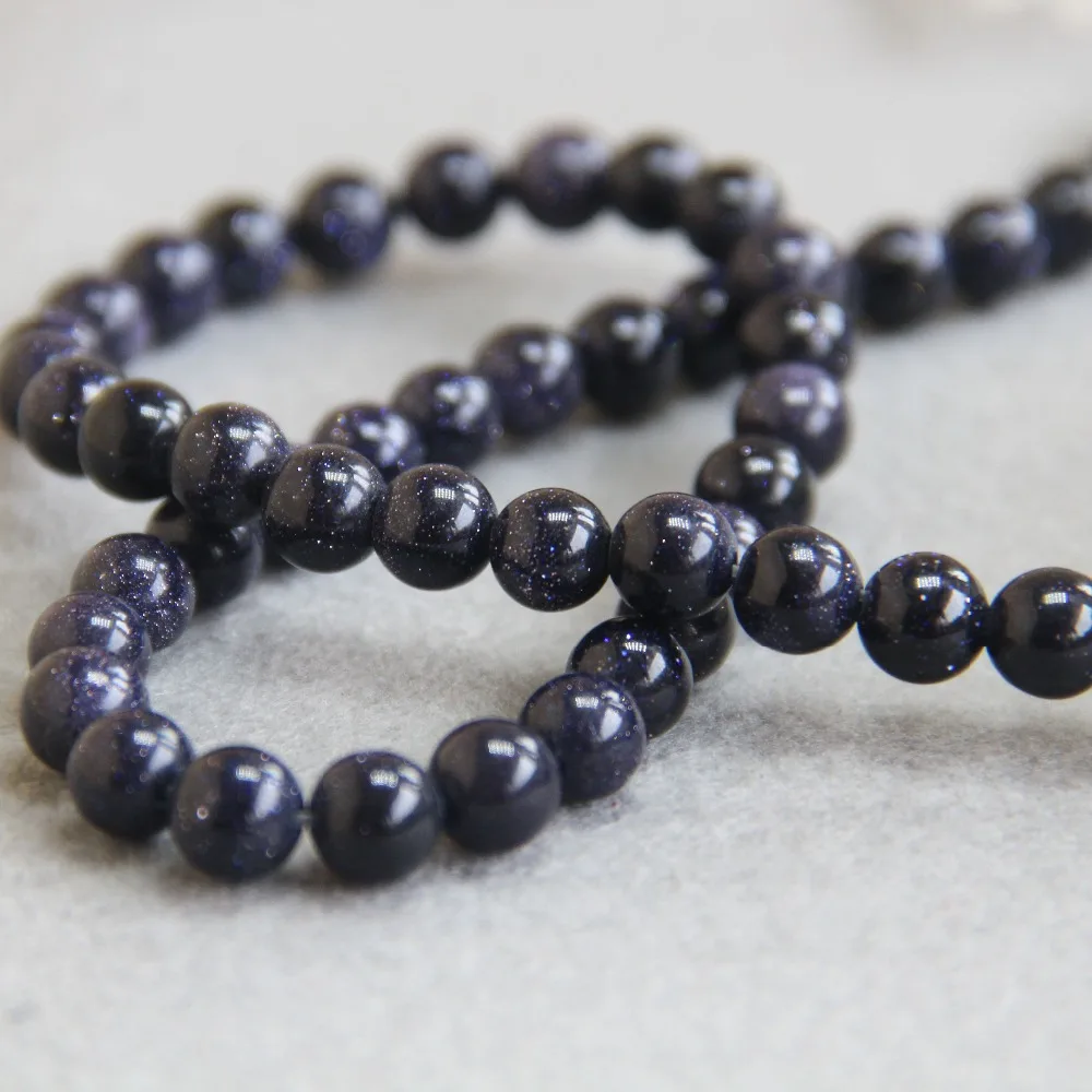 8mm Fashion Natural Blue Sandstone Gold-Color Sand Stone Beads Round Loose 15inch Women Jewelry Making Design Girls Gifts | Украшения и