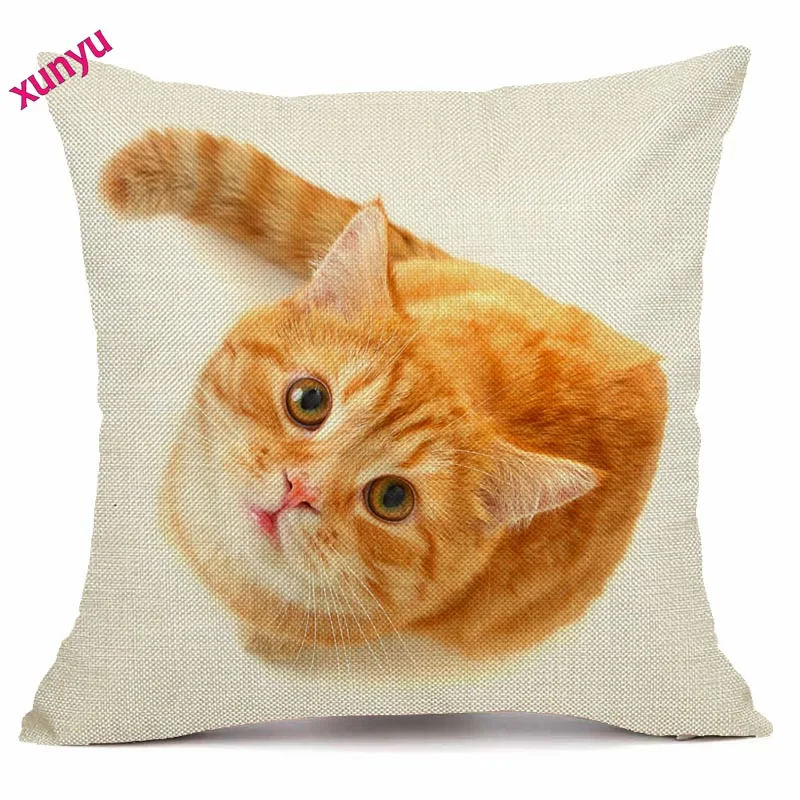 XUNYU Симпатичные желтый кот белье Наволочка диван Square Decorative Pillow крышка животный принт Чехлы 45X45 см BT001