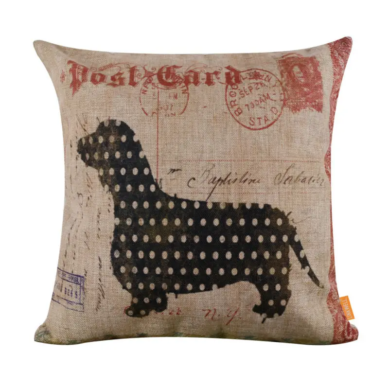 

LINKWELL 18x18" Vintage American Style Black Dog Burlap Cushion Cover Throw Pillowcase Shabby Chic Antique Look