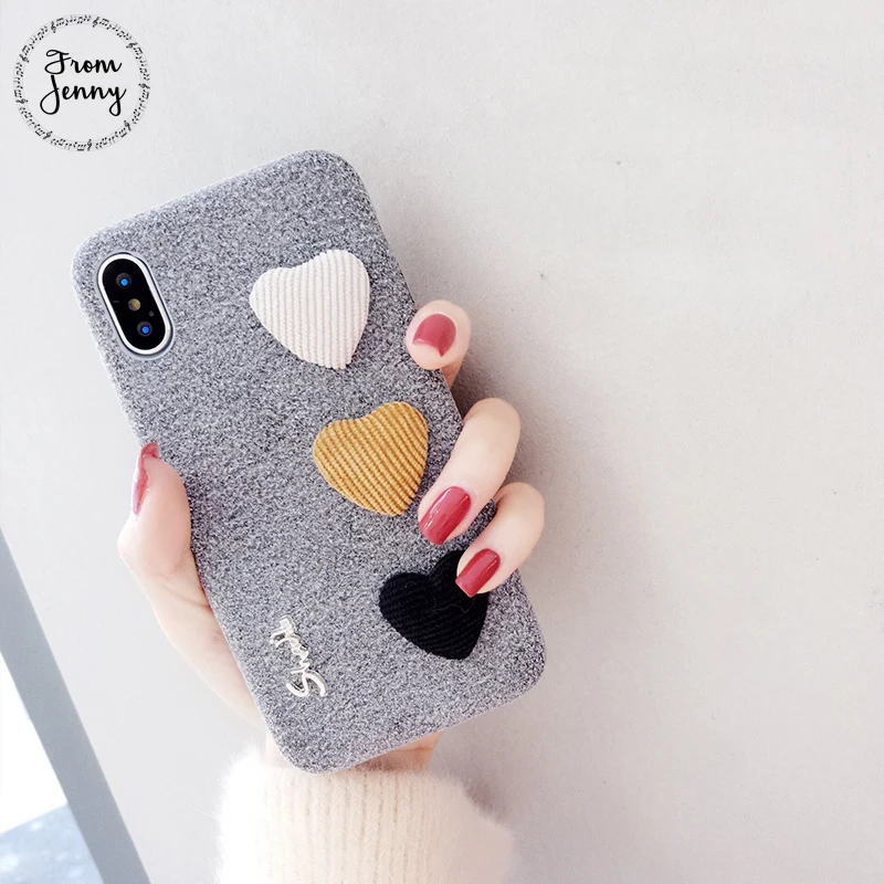 От Jenny cute 3D Love Heart чехол для телефона ipone X 8 8plus модный тканевый мягкий iphone 7 7plus 6/6 S Plus
