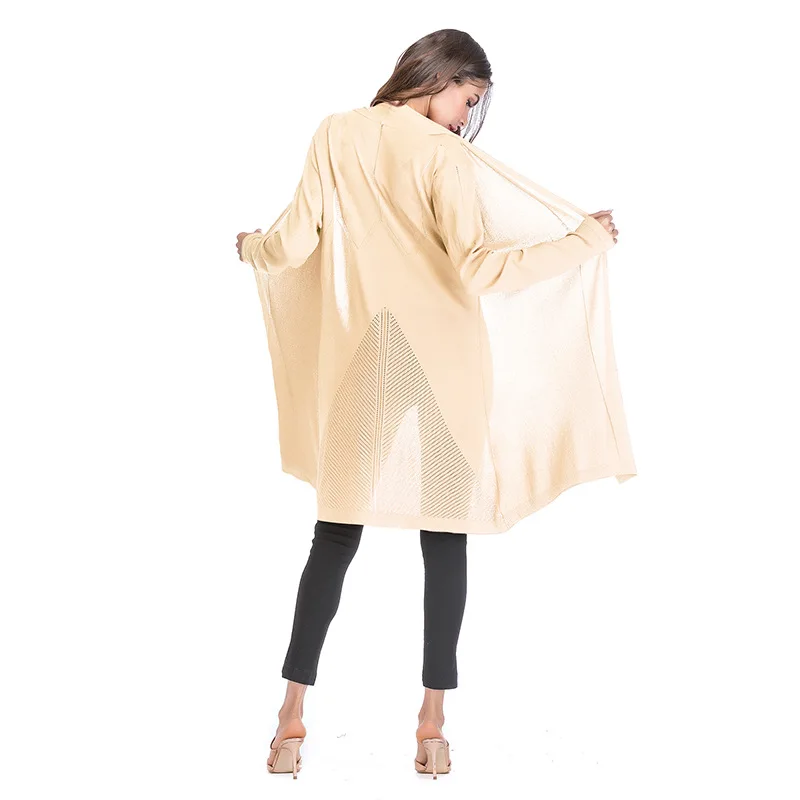 new long sweater cardigan four-color hollow thin women's solid color drape coat |