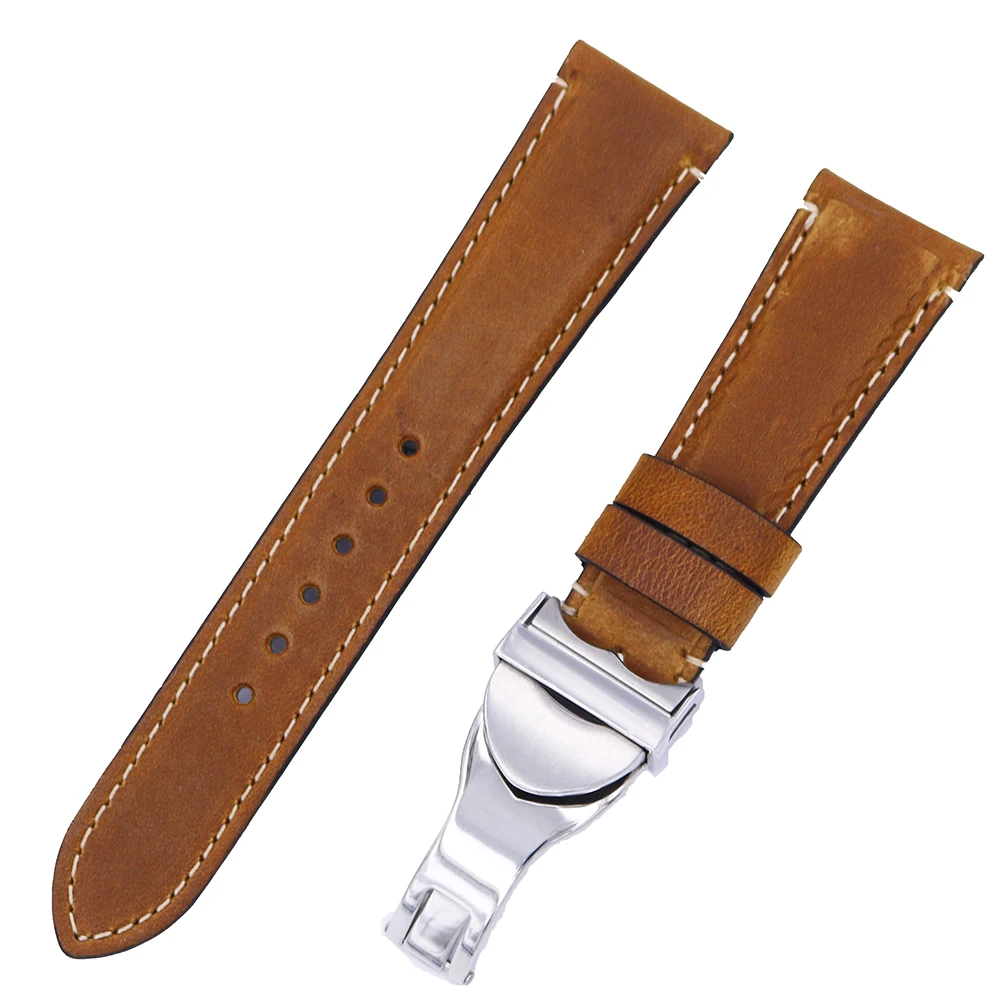 Rolamy 20 22mm Durable Real Leather Replacement Wrist Watch Band Strap Belt Bracelet For Tudor Seiko Rolex Omega